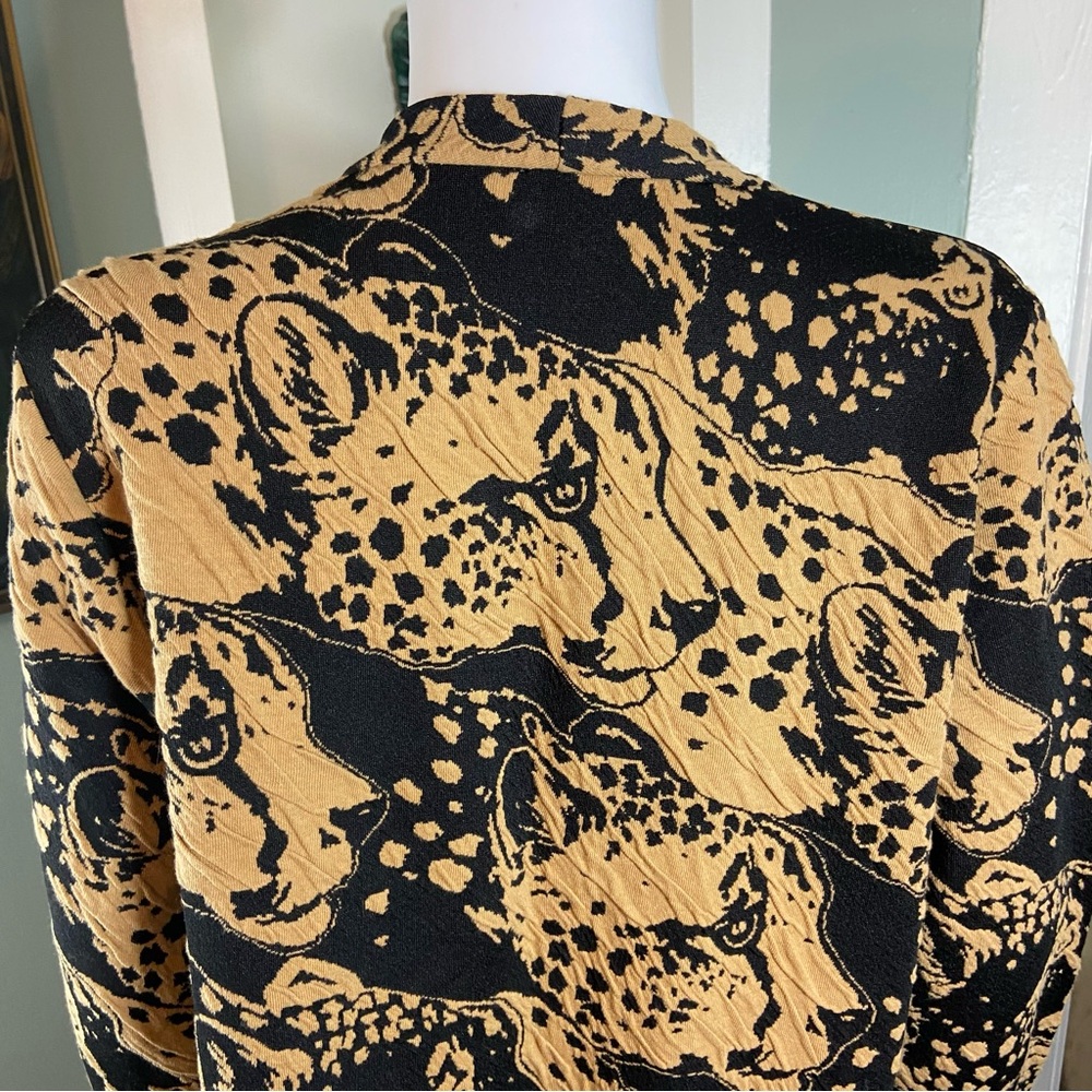 Chico's Sz 2 Cheetah Animal Print Jacquard Cardigan Duster Sweater Leopard Large - Picture 10 of 14